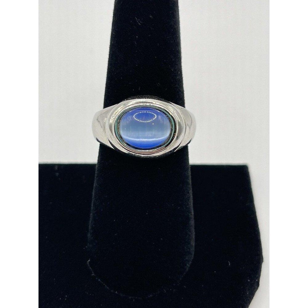 Roman blue cats eye stilver tone oval ring size 8